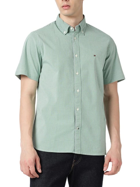 Tommy Hilfiger Frosted Green Spring Lime Checks Regular Fit Shirt