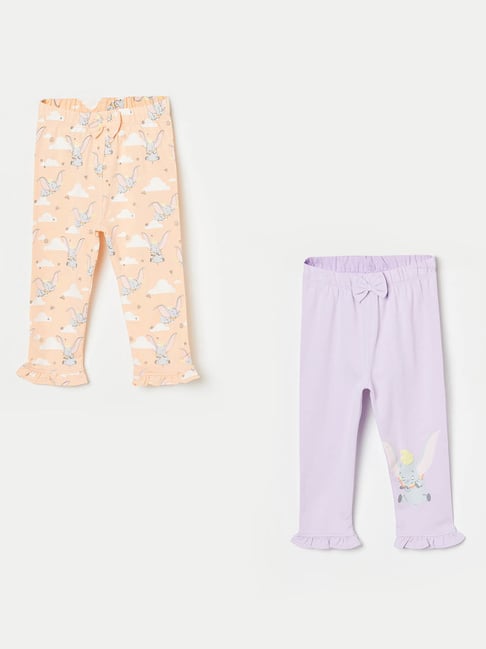 Juniors by Lifestyle Kids Peach Purple Printed Pyjamas (Pack Of 2)
