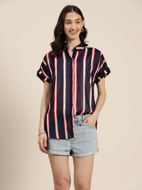 Qurvii Navy Striped Shirt-image-35
