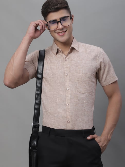 Jainish Rust Melange Regular Fit Cotton Shirt-picture-15