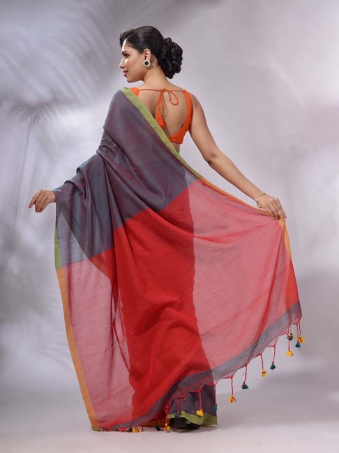 Buy Online Silk Traditional Saree in Grey and Red : 81995 -