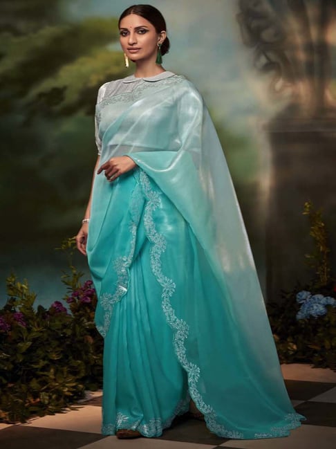 Shop Aqua Blue Color Woven Work Kanjivaram Silk Saree Festive Wear Online  at Best Price | Cbazaar