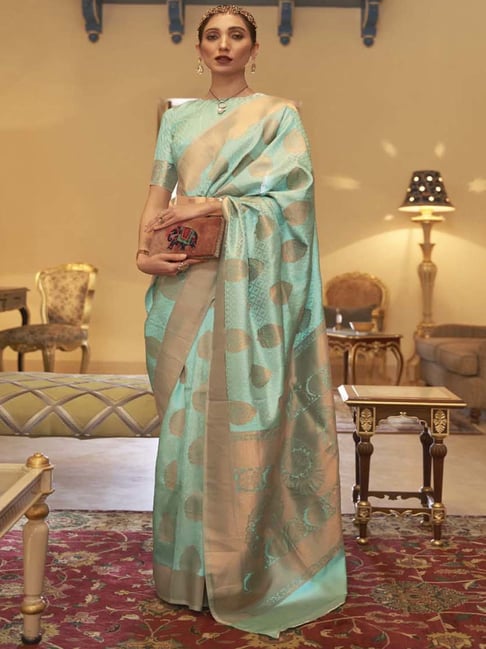 Soft Cyan Blue Crush Georgette Mahalasa Saree with tone to tone motifs and  resham border and belt at Rs.2388/Piece in surat offer by house of mahalasa