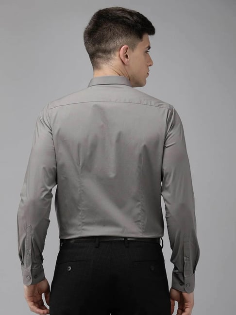 Solid Stretch Shirt | Grey Slim Fit Cotton Shirt for Men – Senses India