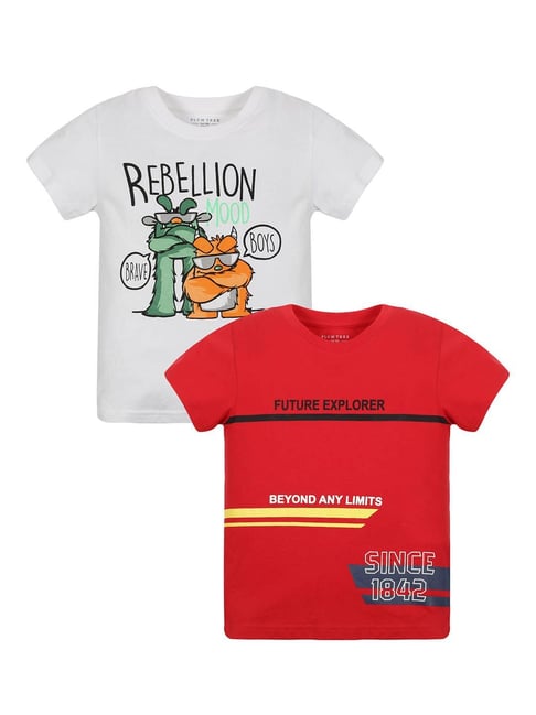 Plum Tree Kids White & Red Printed T-Shirt (Pack Of 2)-picture-42