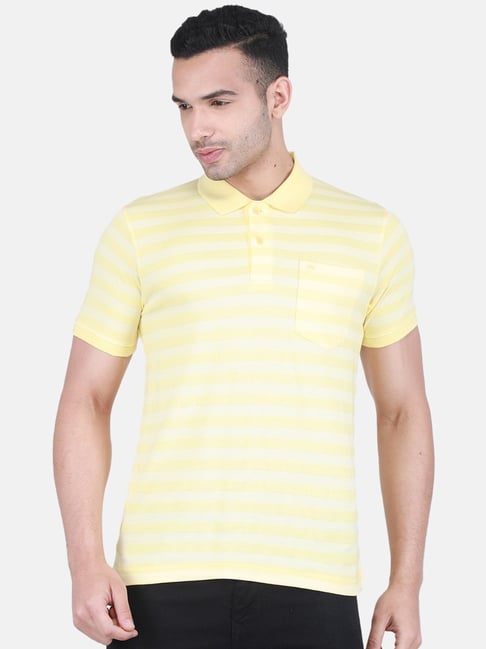 Buy Monte Carlo Lemon Yellow Regular Fit Striped T-Shirts for Mens