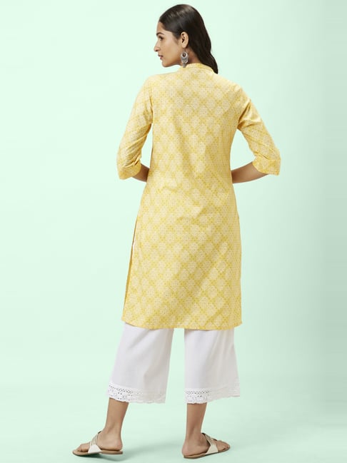 Rangmanch by Pantaloons Yellow Cotton Printed Straight Kurta