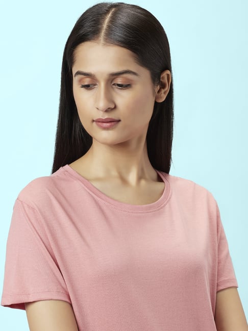 Dreamz by Pantaloons Pink Cotton Solid T-Shirt