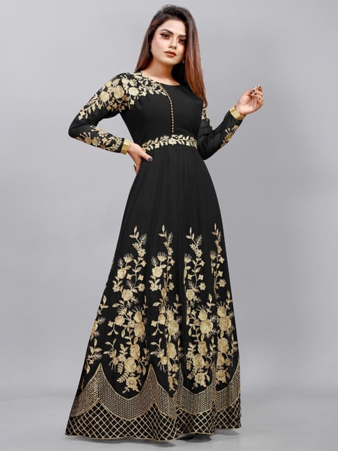 Embroidered semi stitched gown hotsell