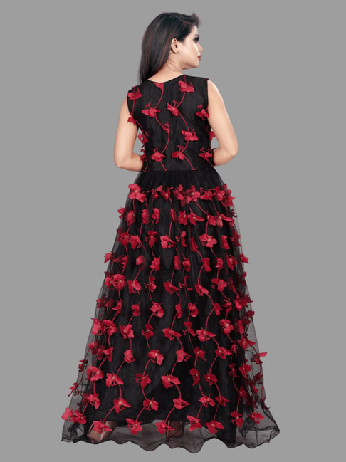 Black And Red Off-Shoulder V-Neck Satin A-Line Long Formal Evening Gowns  Prom Dresses | Honey Dress