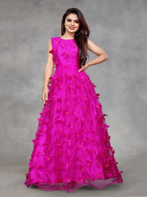 Pink Pink Embroidered Gown by HER CLOSET for rent online | FLYROBE
