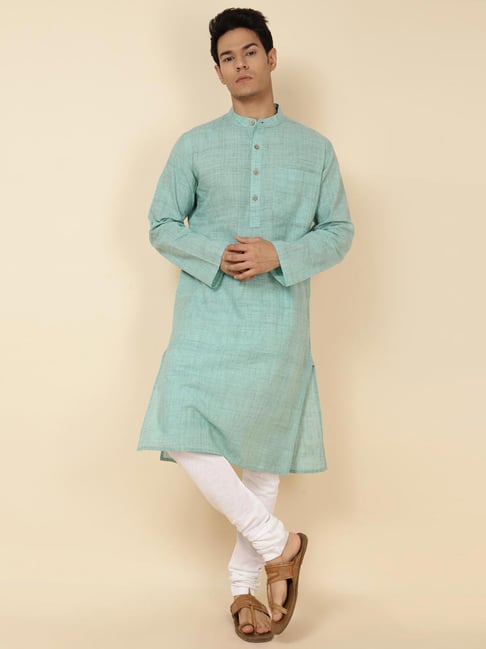 Fabindia Turquoise Slim Fit Self Design Long Kurta