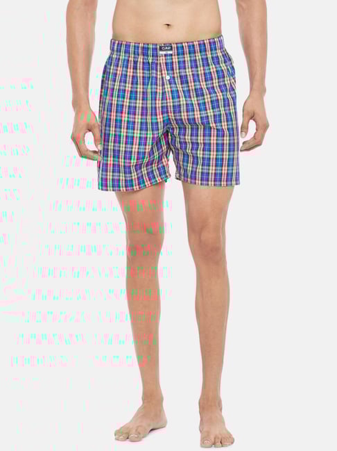 Ajile by Pantaloons Teal Cotton Regular Fit Checks Boxers-picture-29