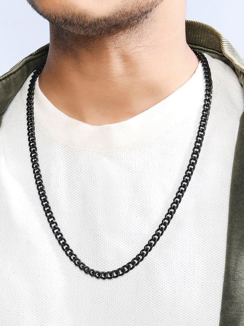 Firangi Yarn Punk Black Link Chain Necklace Hip Hop Rectangle Pendant