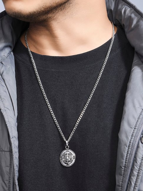 AZFVBQL Compass Necklace for Men Chain Stainless Steel Compass Pendants  Male Jewelry (Black-Compass-21.6in Chain) | Amazon.com