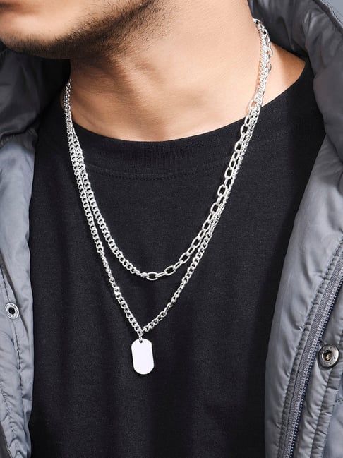 The Bro Code Silver Plated Dog Tag Layered Necklace for Men
