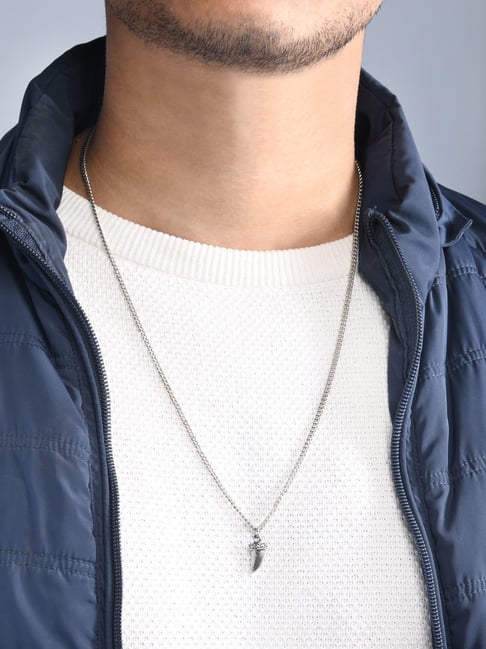 Mens silver chain on sale necklace with pendant