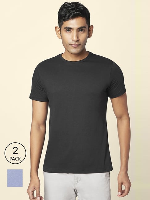 Byford by Pantaloons Black & Blue Cotton Regular Fit T-Shirt - Pack Of 2-picture-11