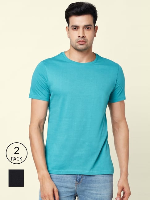 Byford by Pantaloons Black & Blue Cotton Regular Fit T-Shirt - Pack Of 2-picture-16
