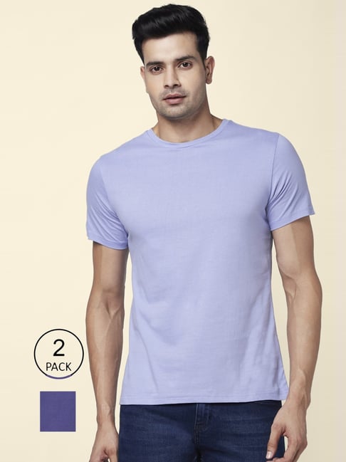 Byford by Pantaloons Blue & Navy Cotton Regular Fit T-Shirt - Pack Of 2-picture-31
