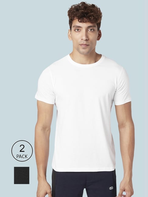 Byford by Pantaloons White & Black Cotton Regular Fit T-Shirt - Pack Of 2-picture-48