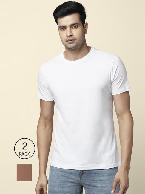Byford by Pantaloons White & Brown Cotton Regular Fit T-Shirt - Pack Of 2-picture-35