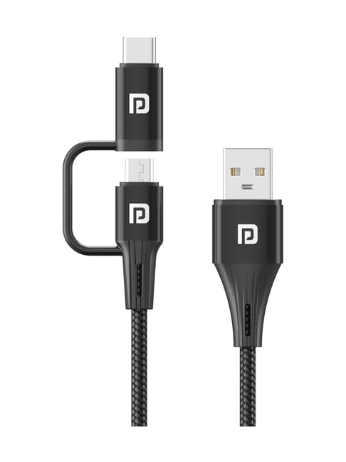 Portronics POR-1726 Konnect J7 20W Fast Charging Cable with Type C + Micro USB Dual Output (Black)
