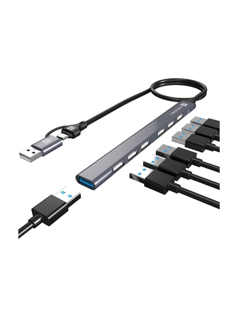 Portronics POR-1792 Mport 7 Multiport 7-in-1 USB Hub with Convertible Heads (Grey)