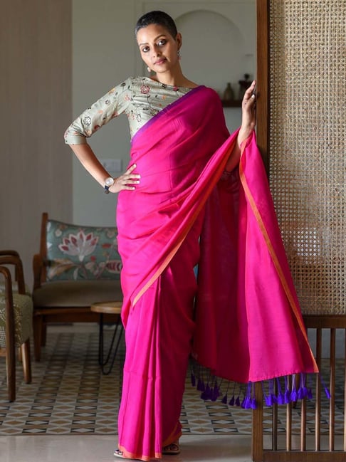 Vibrant Hot Pink and Red Ombre Georgette Saree - Hand Embroidered Sequ –  Paaprika