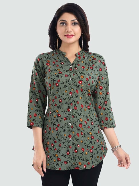 Saree Swarg Green Printed A Line Short Kurti-picture-12