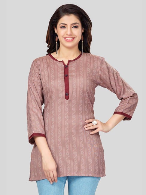 Saree Swarg Pink Woven Pattern Straight Short Kurti-picture-30