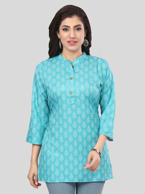 Saree Swarg Sea Green Printed Straight Short Kurti-picture-31