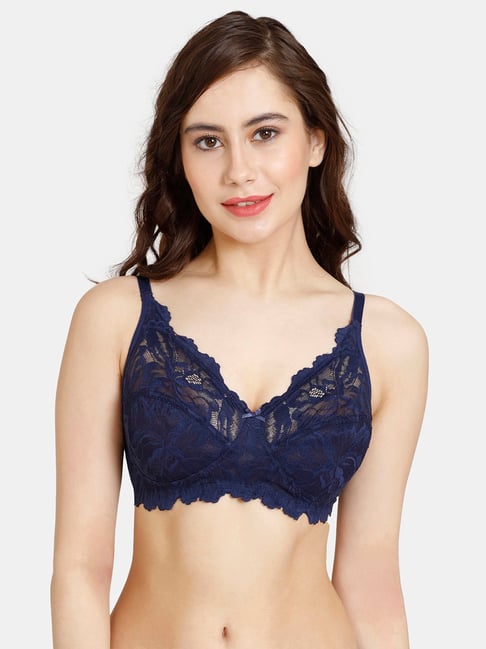 Rosaline by Zivame Blue Lace Half Coverage Double Layered Everyday Bra