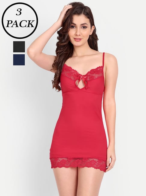 fims FIMS: Fashion is my Style Red & Black Lace Work Babydoll With Thong-picture-18