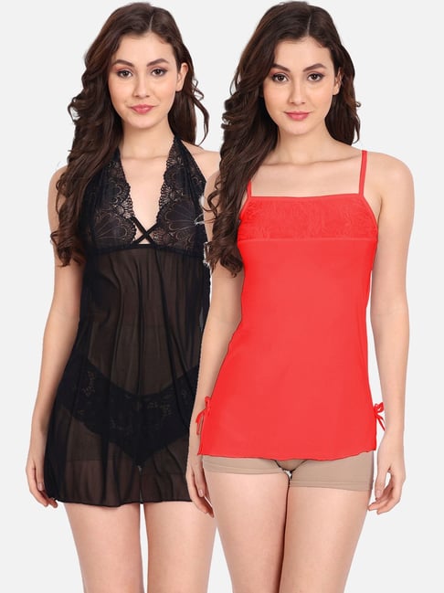 fims FIMS: Fashion is my Style Red & Black Lace Work Babydoll With Thong-picture-41