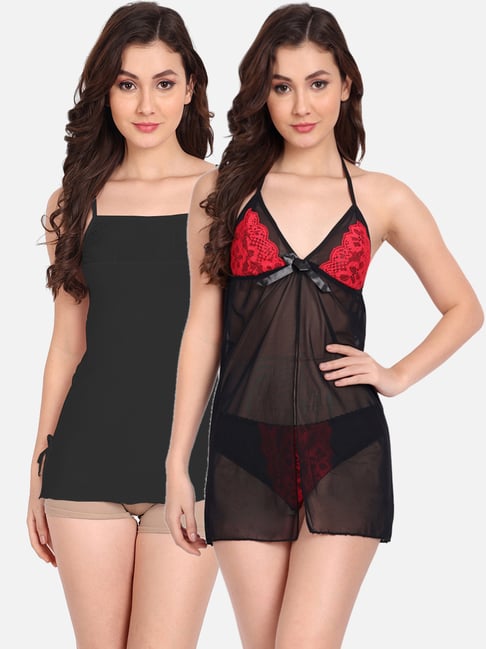 fims FIMS: Fashion is my Style Red & Black Lace Work Babydoll With Thong-picture-40