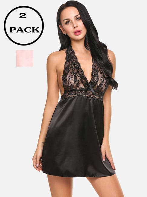 fims FIMS: Fashion is my Style Black & Pink Lace Work Babydoll With Thong-picture-23