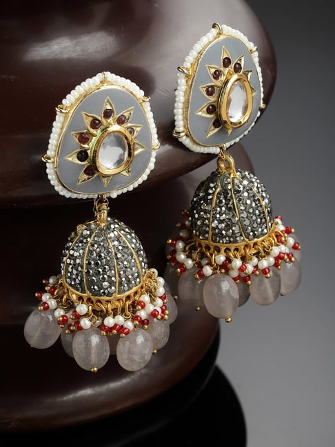 Buy Dugran By Dugristyle Grey Jhumki Earrings with Kundan s Online