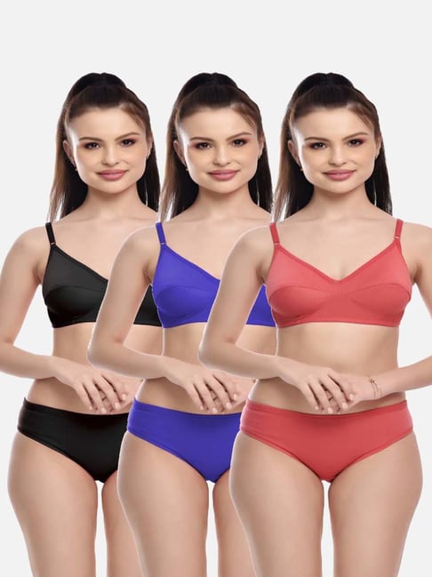 fims FIMS: Fashion is my Style Blue & Coral Cotton Lingerie Set - Pack Of 3-picture-18