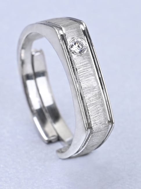 Buy CLARA Mens Silver Adjustable Rhodium Plated Swiss Zirconia Emerald Band  Ring online