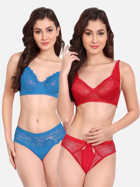 fims FIMS: Fashion is my Style Red & Blue Lace Work Lingerie Set - Pack Of 2-picture-12