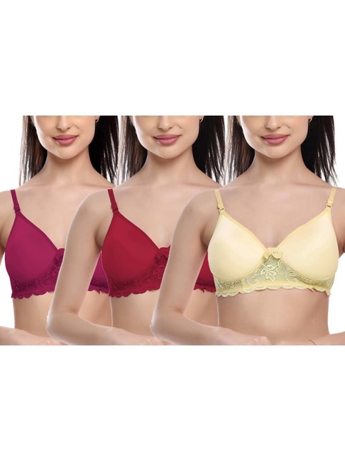 FIMS: Fashion is my Style Maroon & Beige Lace Work Everyday Bras - Pack Of 3