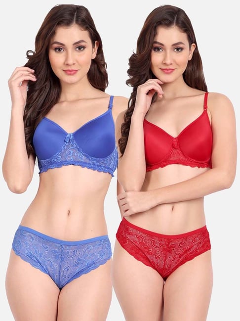 fims FIMS: Fashion is my Style Red & Blue Lace Work Lingerie Set - Pack Of 2-picture-15
