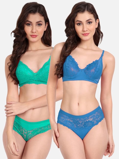 fims FIMS: Fashion is my Style Blue & Green Lace Work Lingerie Set - Pack Of 2-picture-33