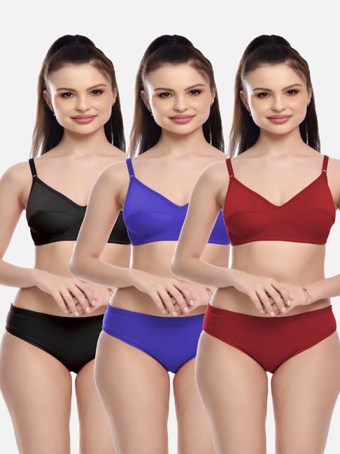 fims FIMS: Fashion is my Style Blue & Maroon Cotton Lingerie Set - Pack Of 3-picture-28