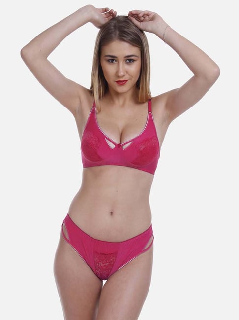 fims FIMS: Fashion is my Style Pink Lace Work Lingerie Set-picture-30