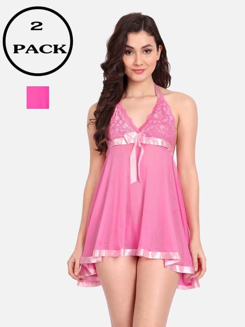 fims FIMS: Fashion is my Style Pink Lace Work Babydoll With Thong-picture-46