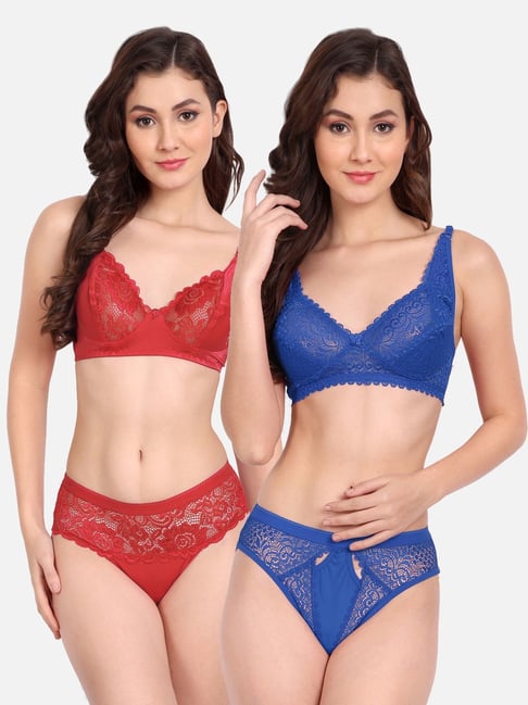 fims FIMS: Fashion is my Style Blue & Red Lace Work Lingerie Set - Pack Of 2-picture-17