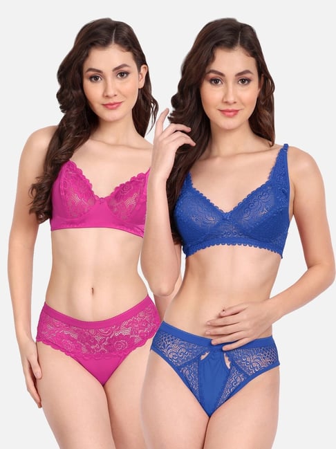 fims FIMS: Fashion is my Style Blue & Pink Lace Work Lingerie Set - Pack Of 2-picture-19