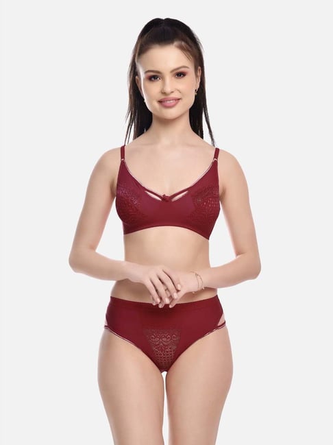 Buy Soie Maroon Lace Non-Padded Full Coverage Bra & Panty Set for Women's  Online @ Tata CLiQ